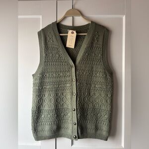 Northern Reflections Sage Green Knit V-Neck Button Front Sweater Vest